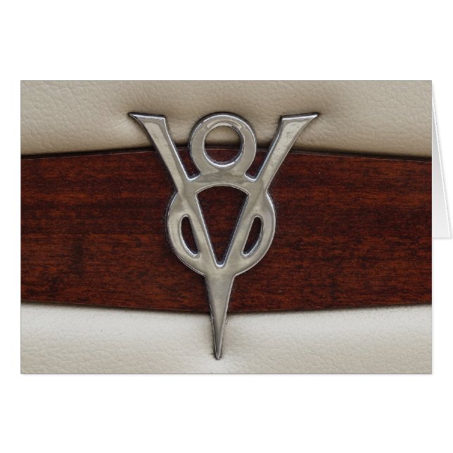 V8 Krom Emblem-läder och trä Hälsningskort (Framsidan Horizontal)