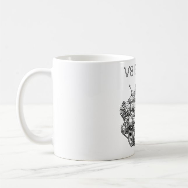 V8-motor blyertsteckning ritning kaffemugg (Vänster)