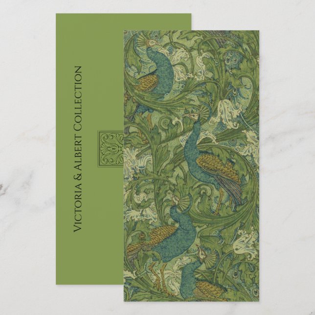 V&A Teal Påfåglars Välkomstkort Julkort (Fram/baksida)