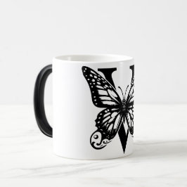 V Alphabet black butterfly Magisk Mugg