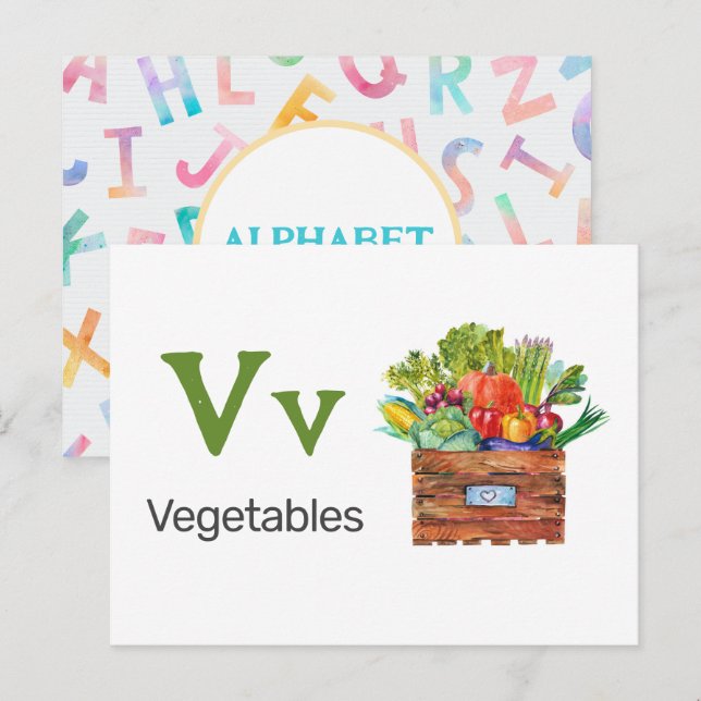 V är för grönsaker - Alfabet Flash Card Vykort (Fram/baksida)