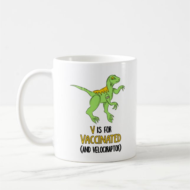 V är för Vaccinerad och Velociraptor Kaffemugg (Vänster)