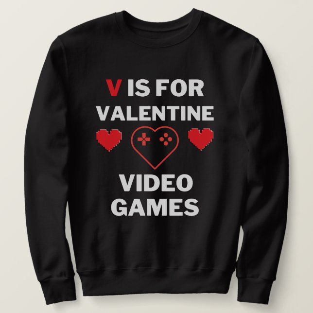 V är för Valentine Video Games-tröja Lång Ärmad Tröja (Design framsida)