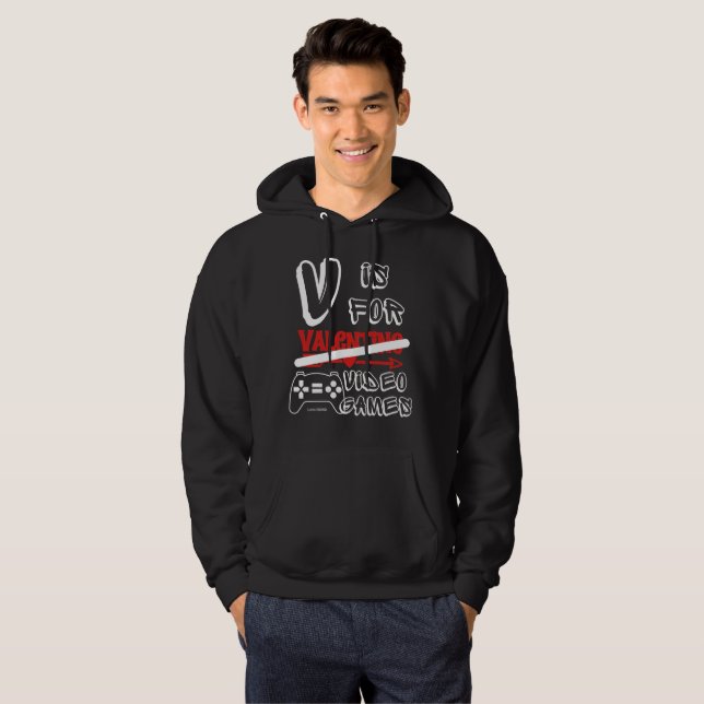 V ÄR FÖR VIDEO GAMES lustiga valentinesers dag Hoodie (Hel framsida)