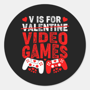 V Är För Video Spel Roliga Alla Hjärtans Dag Gamer Runt Klistermärke