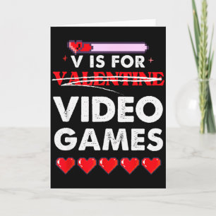 V Är För Video Spel Valentine Gamer Hjärtan Kort
