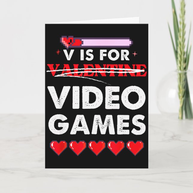 V Är För Video Spel Valentine Gamer Hjärtan  Kort (Framsida)