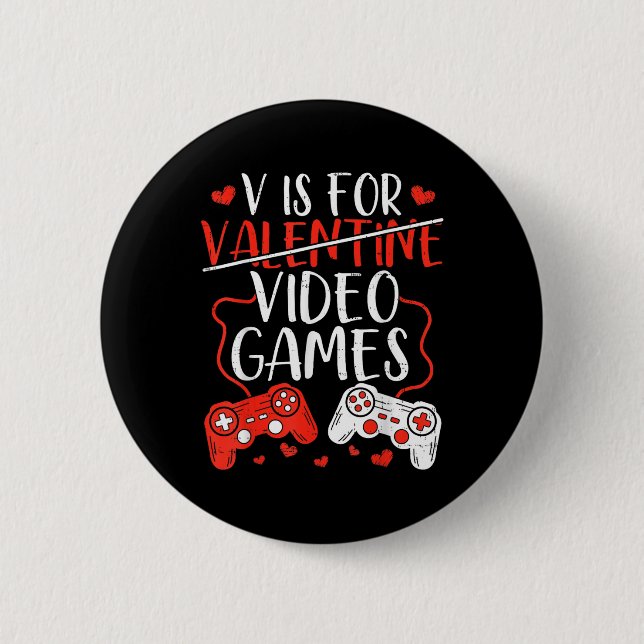 V är för videospel Alla alla Valentineser med spel Knapp (Framsida)