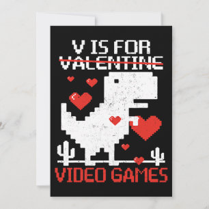 V är för videospel Funny Dinosaur t Rex Valentin Inbjudningar