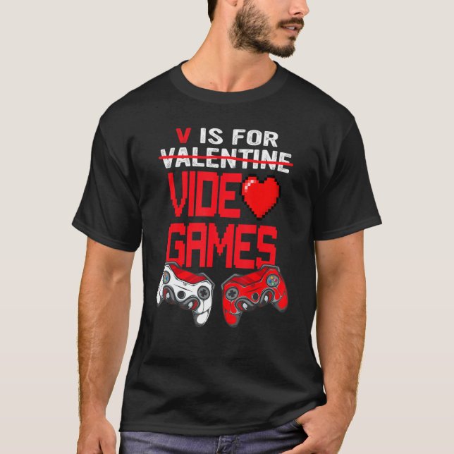 V är för videospel Gamer Boy Manar Valentines day T Shirt (Framsida)