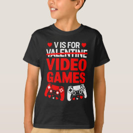 V är för videospel, hjärta, Valentines day T Shirt