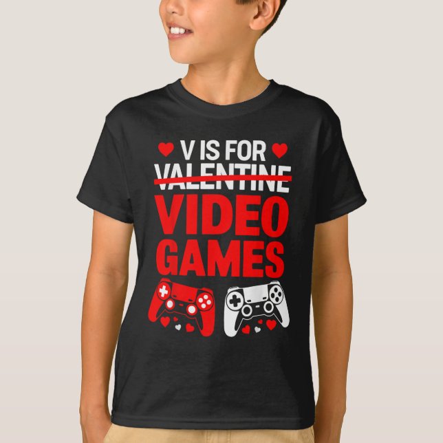 V är för videospel, hjärta, Valentines day T Shirt (Framsida)