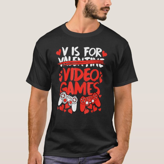 V är för videospel med fungerande Valentineser Gam T Shirt (Framsida)