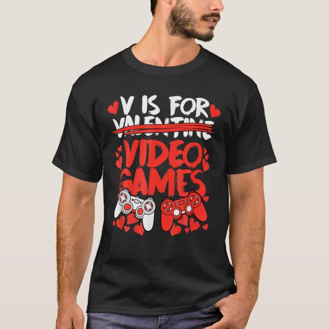 V är för videospel med fungerande Valentineser Gam T Shirt (Framsida)