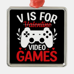V är för videospel med Valentine Crossed Out Julgransprydnad Metall