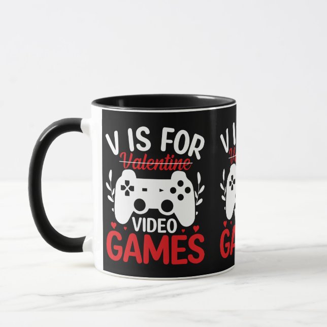 V är för videospel med Valentine Crossed Out Mugg (Vänster)