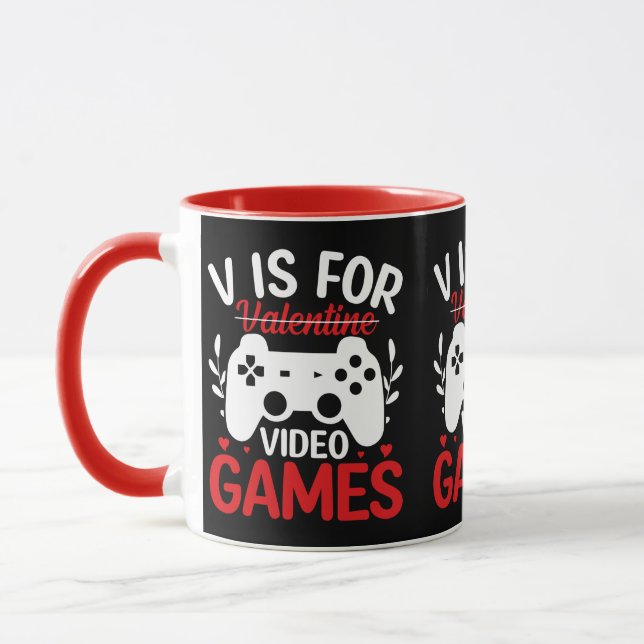 V är för videospel med Valentine Crossed Out Mugg (Vänster)