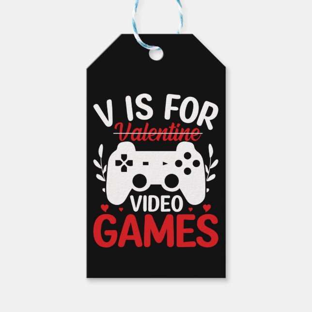V är för videospel med Valentine Crossed Out Presentetikett (Framsidan)