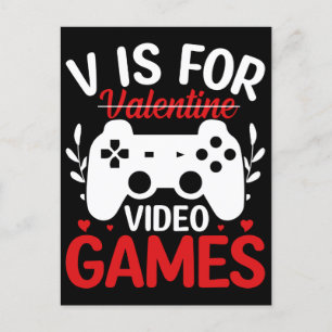 V är för videospel med Valentine Crossed Out Vykort