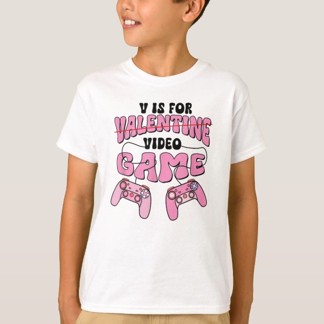 V är för videospel med Valentines day-funktion T Shirt (Framsida)