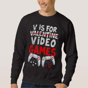 V är för videospel med Valentines day Gamer Bo Lång Ärmad Tröja