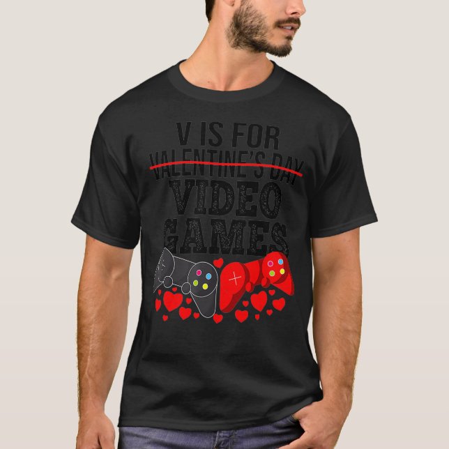 V är för videospel med Valentines day Gamer Bo T Shirt (Framsida)