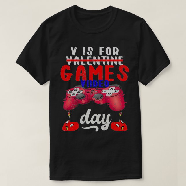 V är för videospel med Valentines day Gamer Bo T Shirt (Design framsida)