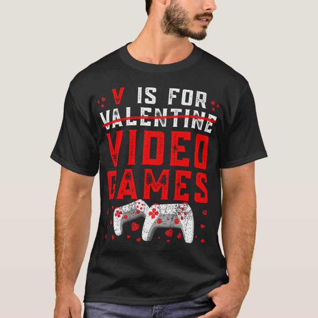 V är för videospel med Valentines day Gamer Bo T Shirt (Framsida)