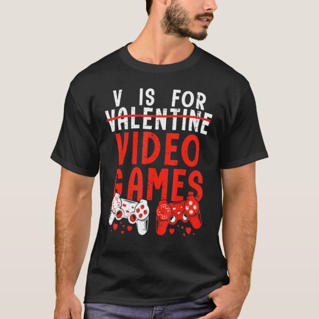 V är för videospel med Valentines day Gamer Bo T Shirt (Framsida)