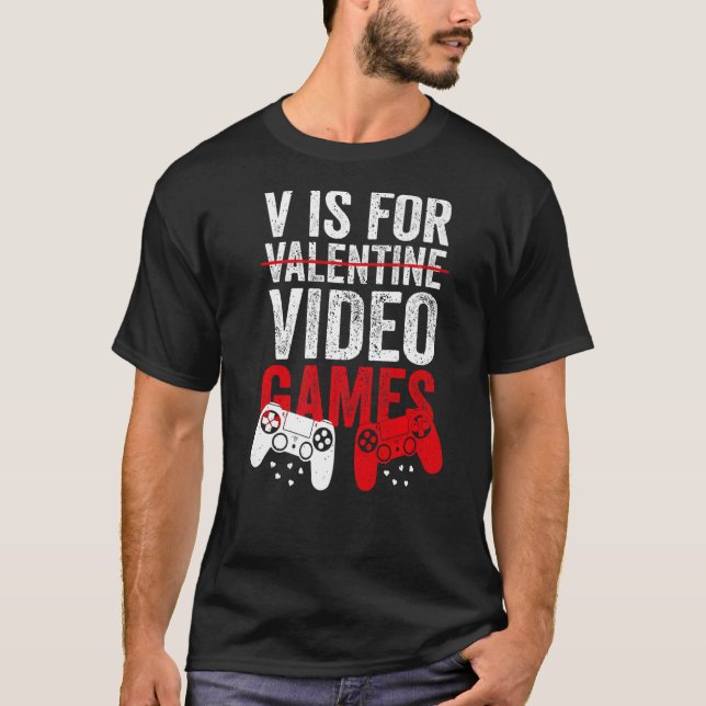 V är för videospel med Valentines day Gamer Bo T Shirt (Framsida)