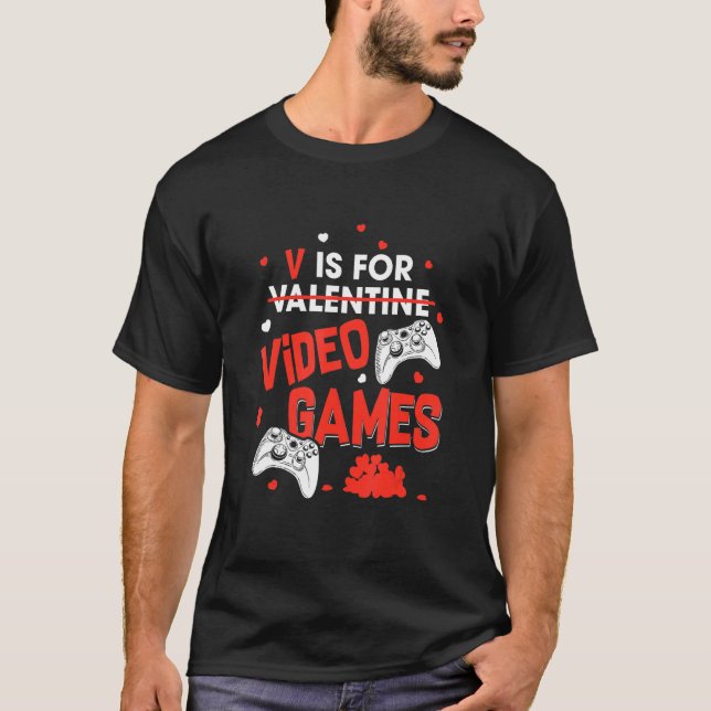 V är för videospel med Valentines day Gamer Bo T Shirt (Framsida)