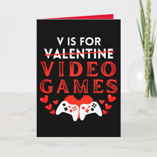V är för videospel med Valentines day-spelaren Helgkort (Framsida)
