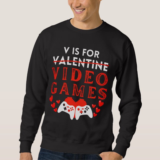 V är för videospel med Valentines day-spelaren Lång Ärmad Tröja (Framsida)