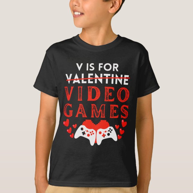 V är för videospel med Valentines day-spelaren T Shirt (Framsida)