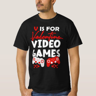 V är för videospel med Valentines day-spelaren T Shirt