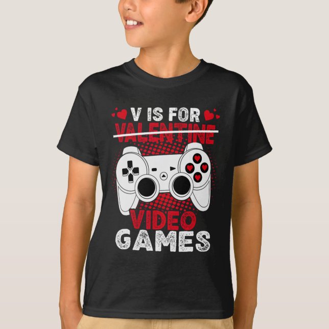 V är för videospel Valentines day Gamer Boys Manar T Shirt (Framsida)