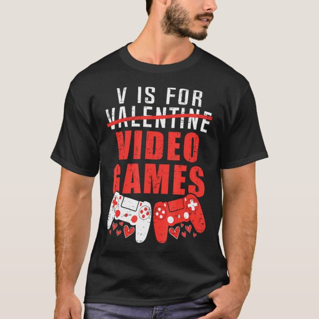 V är för videospel Valentines day Hearts Boys Gi T Shirt (Framsida)