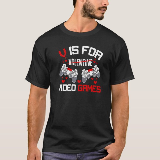 V är för videospel Valentines day par Kärlek Rel T Shirt (Framsida)