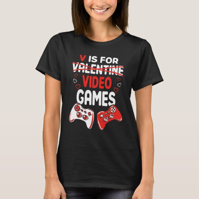 V Är för videospelsvalentinens dag-spelkontroll T Shirt (Framsida)