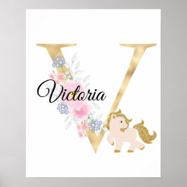 V bokstav personligt namn monogram med ponny poster