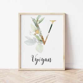 V Bokstavsmonogram Greenery Nursery Namnskylt Vägg Poster