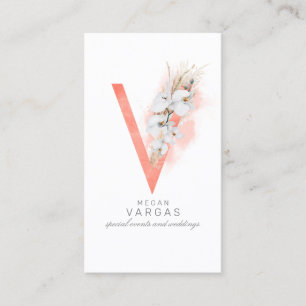V Brev Monogram White Orchids och Pampas Grass Visitkort