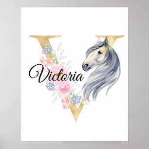 V brev personlig namn monogram med häst poster