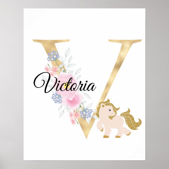 V brev personlig namn monogram med ponny poster (Framsidan)