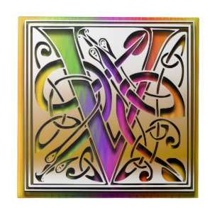 V Celtic Rainbow Anpassningsbar Monogram Tile Kakelplatta