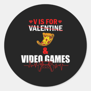 V Dag är för Pizza och Älskare Gamer Boy och video Runt Klistermärke