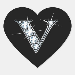 "V" Diamond Bling på Black Heart Sticker Hjärtformat Klistermärke
