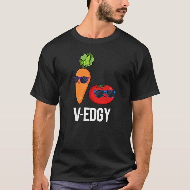 V-Edgy Funny Veggie Pun Mörk BG T Shirt (Framsida)
