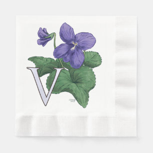 V för den violetta blom- monogramen pappersservett