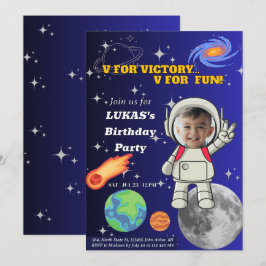 V För Seger V För Kul Astronaut Pojke Födelsedag Inbjudningar